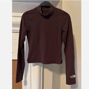 North Face Cotton Shirt Womens Small Long Sleeve Lightweight Mock Neck Brown